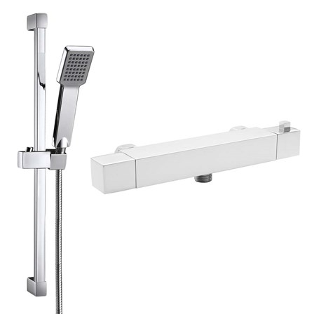 Comino Square Thermostatic Bar Shower Valve & Slide Rail Kit - comino-shower-bundle