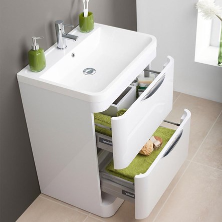 Parade 600mm Floorstanding Vanity Unit with Polymarble Basin - White Gloss