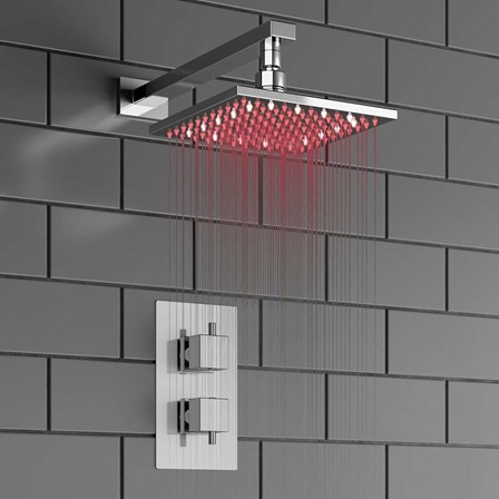 Skyros Concealed Shower Valve & Square LED Fixed Shower Head
