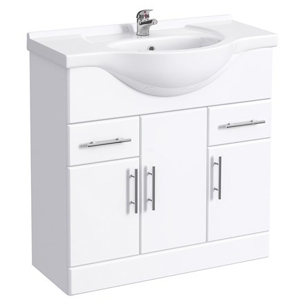 Premier Delaware 850mm White Gloss Floor Standing Vanity Unit & Basin