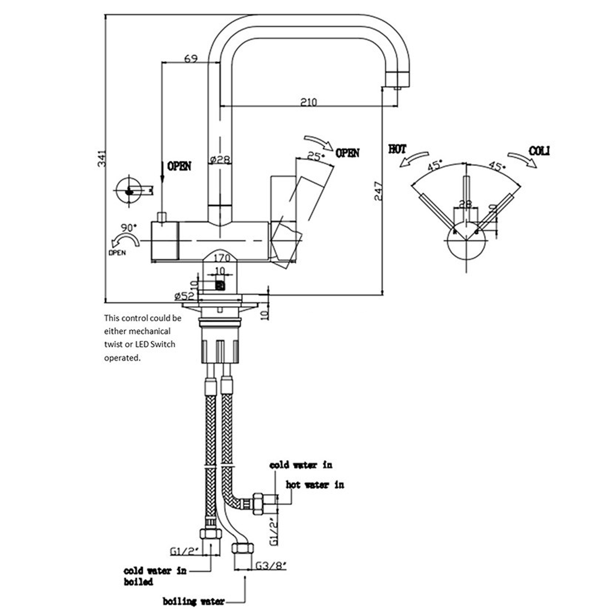 The Tap Factory Pulsa Chrome Digital LED Boiling Water Tap with Filtered Cold Drinking Water