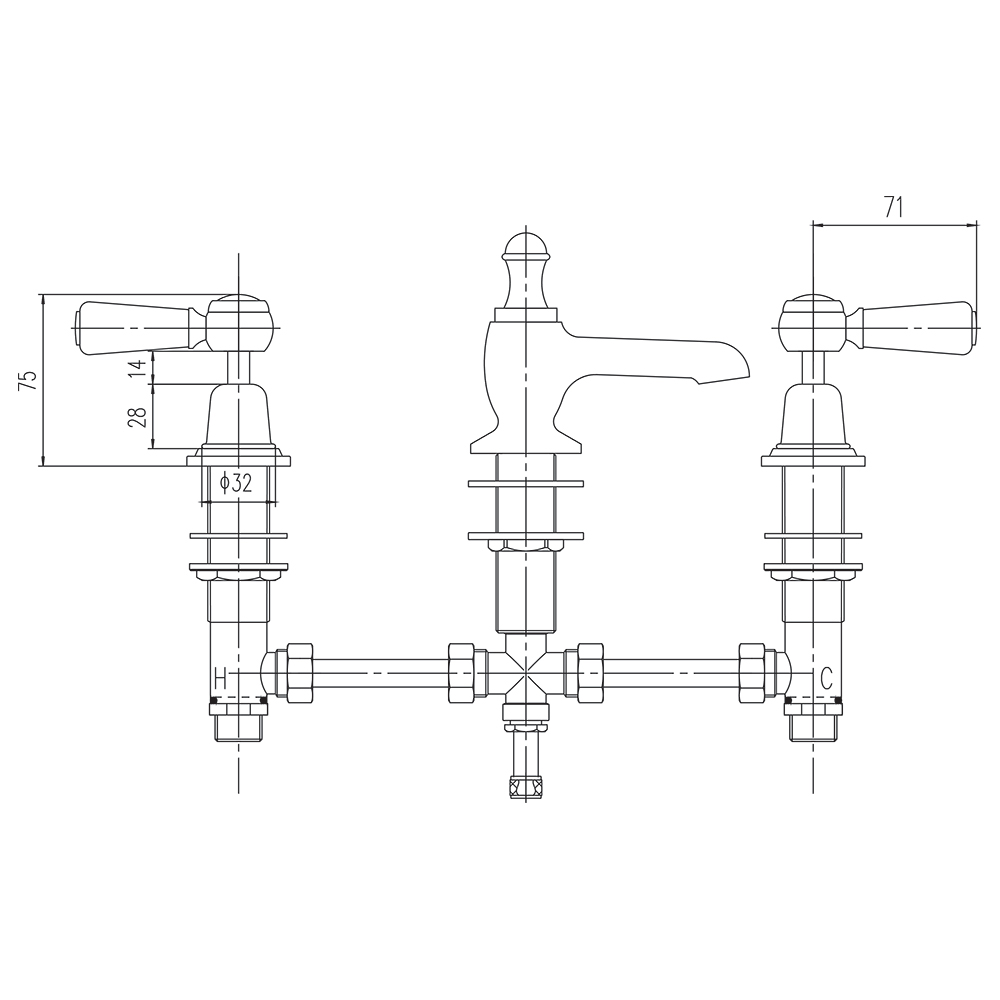 Hudson Reed White Topaz 3 Hole Lever Basin Mixer
