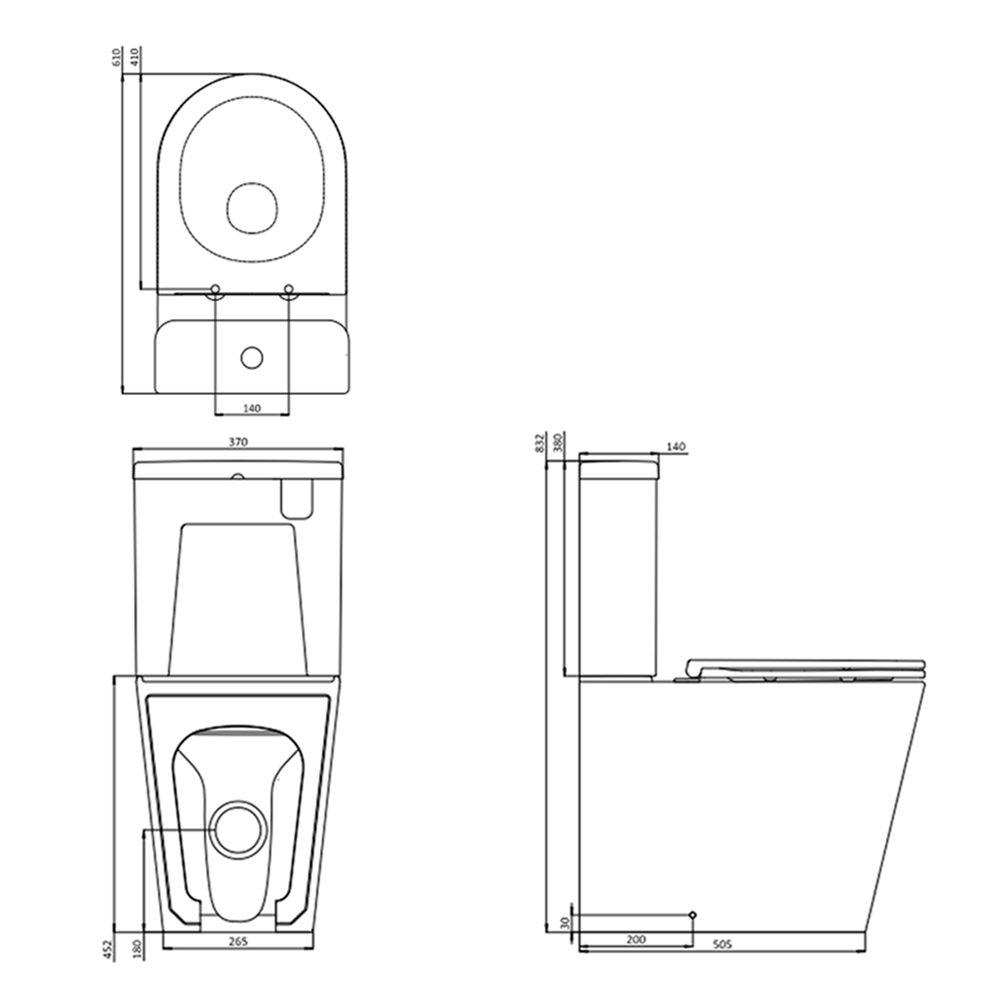Britton Bathrooms Hoxton Round Rimless Back to Wall Close Coupled Toilet & Soft Close Seat