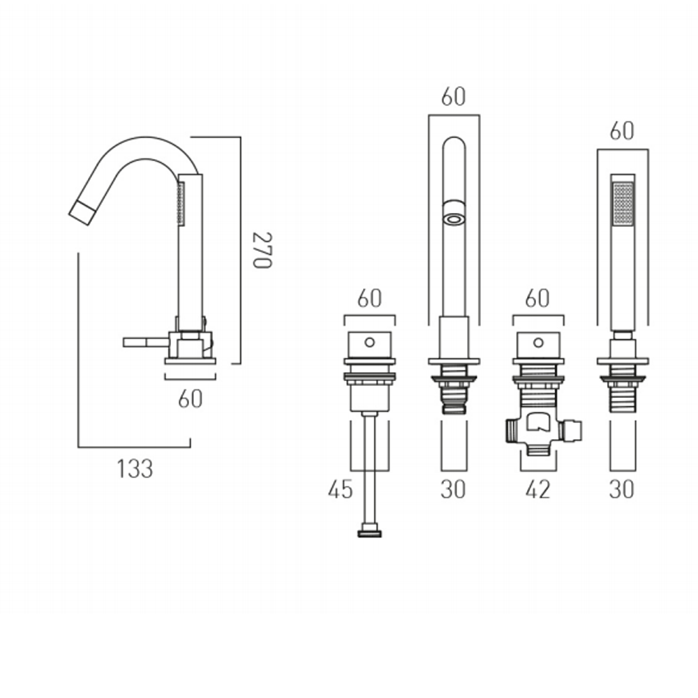 Vado Zoo Deck Mounted 4 Hole Single Lever Bath Shower Mixer