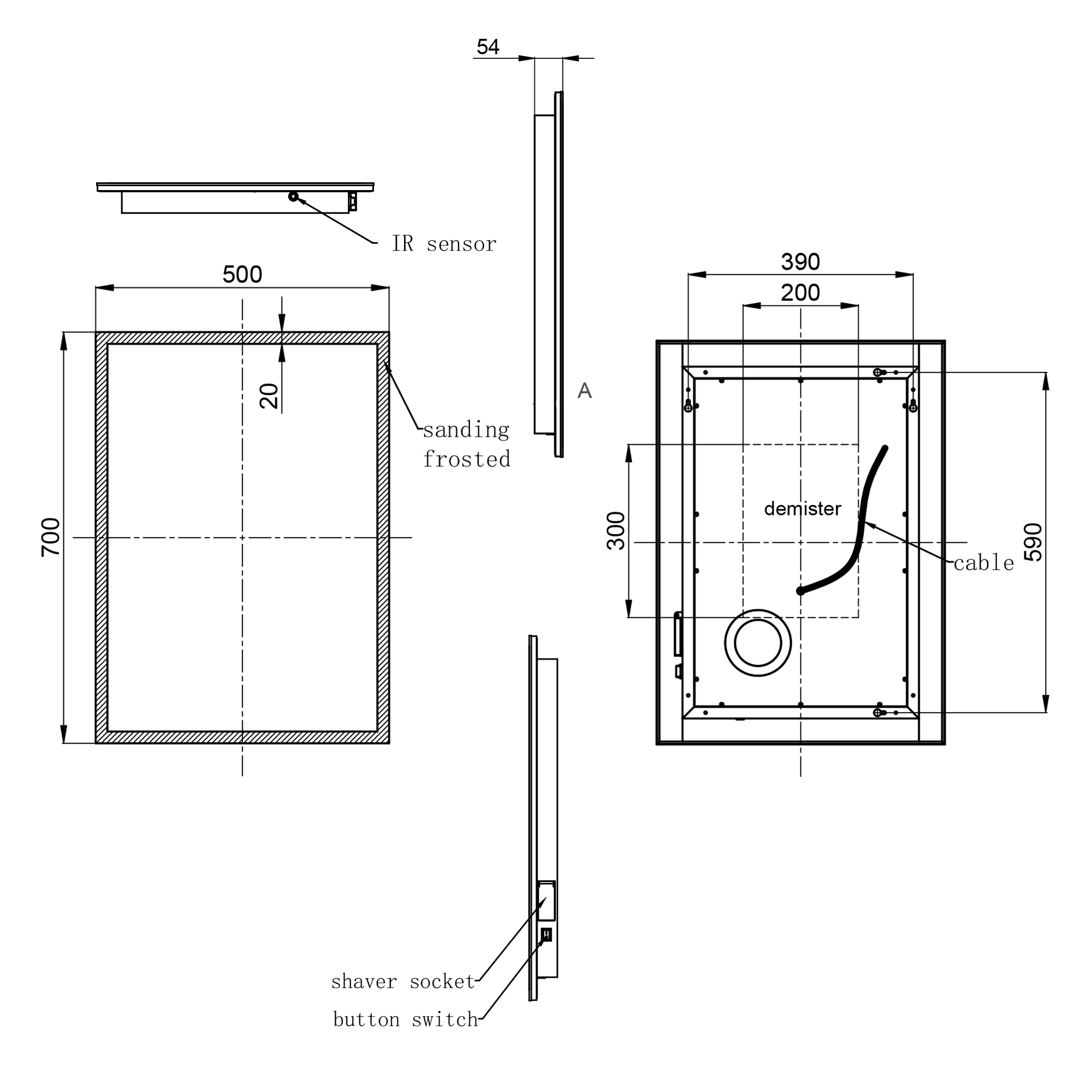 Harbour Glow LED Illuminated Mirror with Demister Pad & Shaver Socket - 500 x 700mm