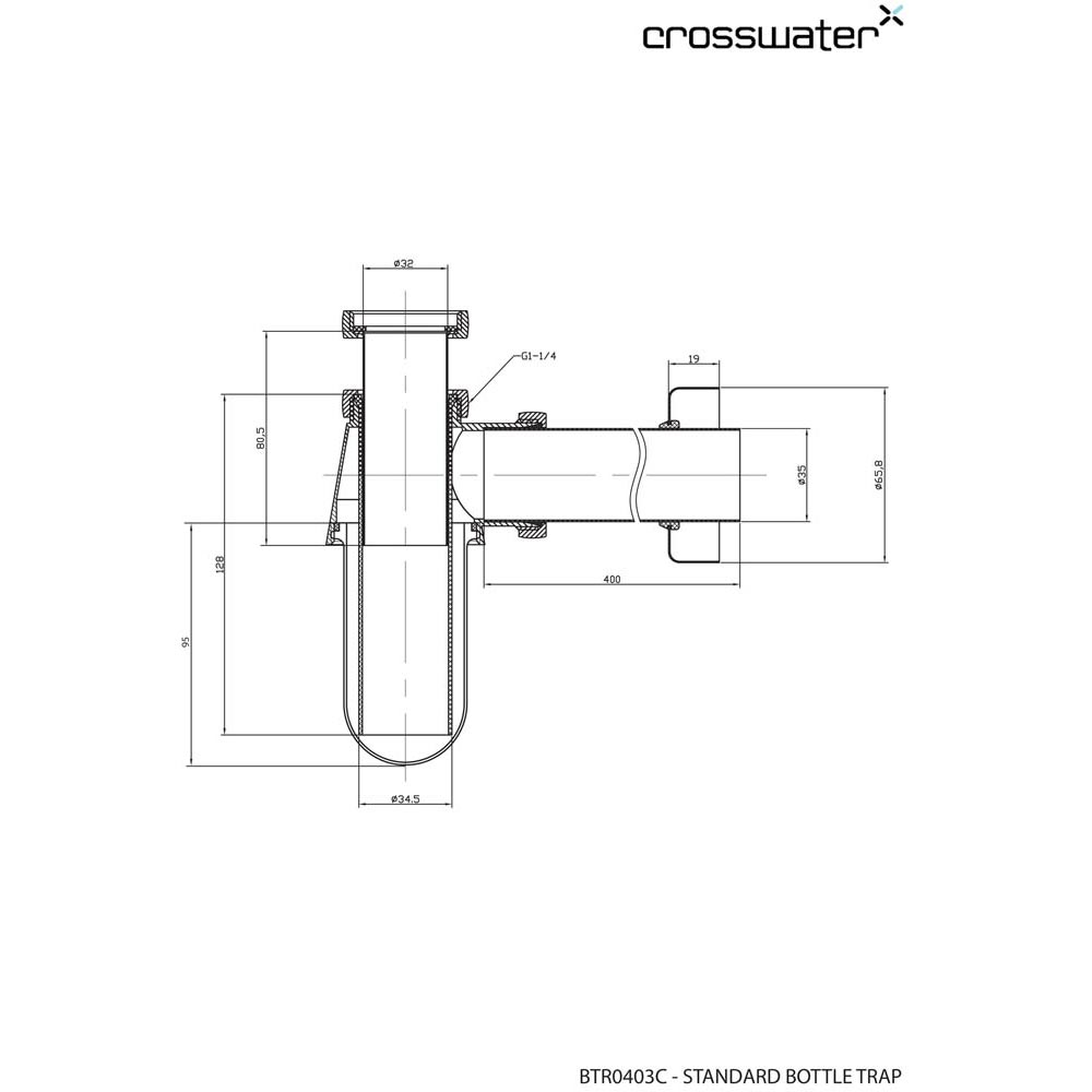 Crosswater Standard Bottle Trap with 400mm Pipe - Chrome