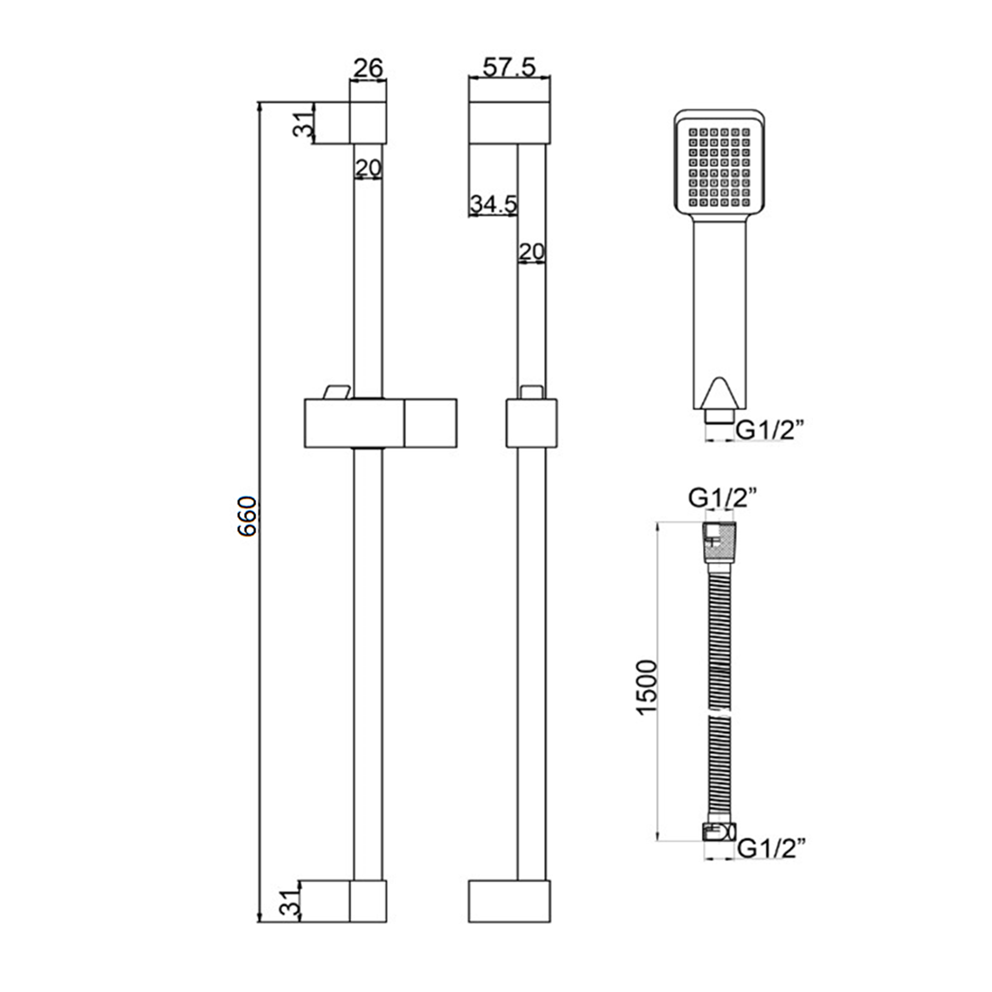 Harbour Status Matt Black Shower Riser Rail