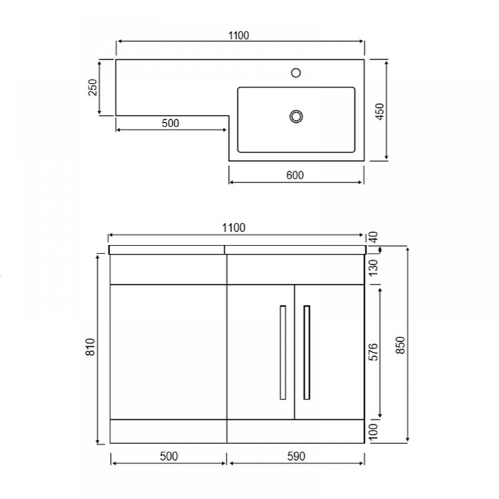 Harbour Icon 1100mm Left Hand Combination Bathroom Toilet & Sink Unit - Graphite Grey