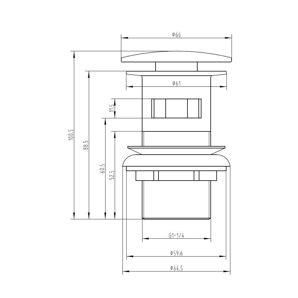 Vellamo Matt Black Dome Clicker Basin Waste - Slotted