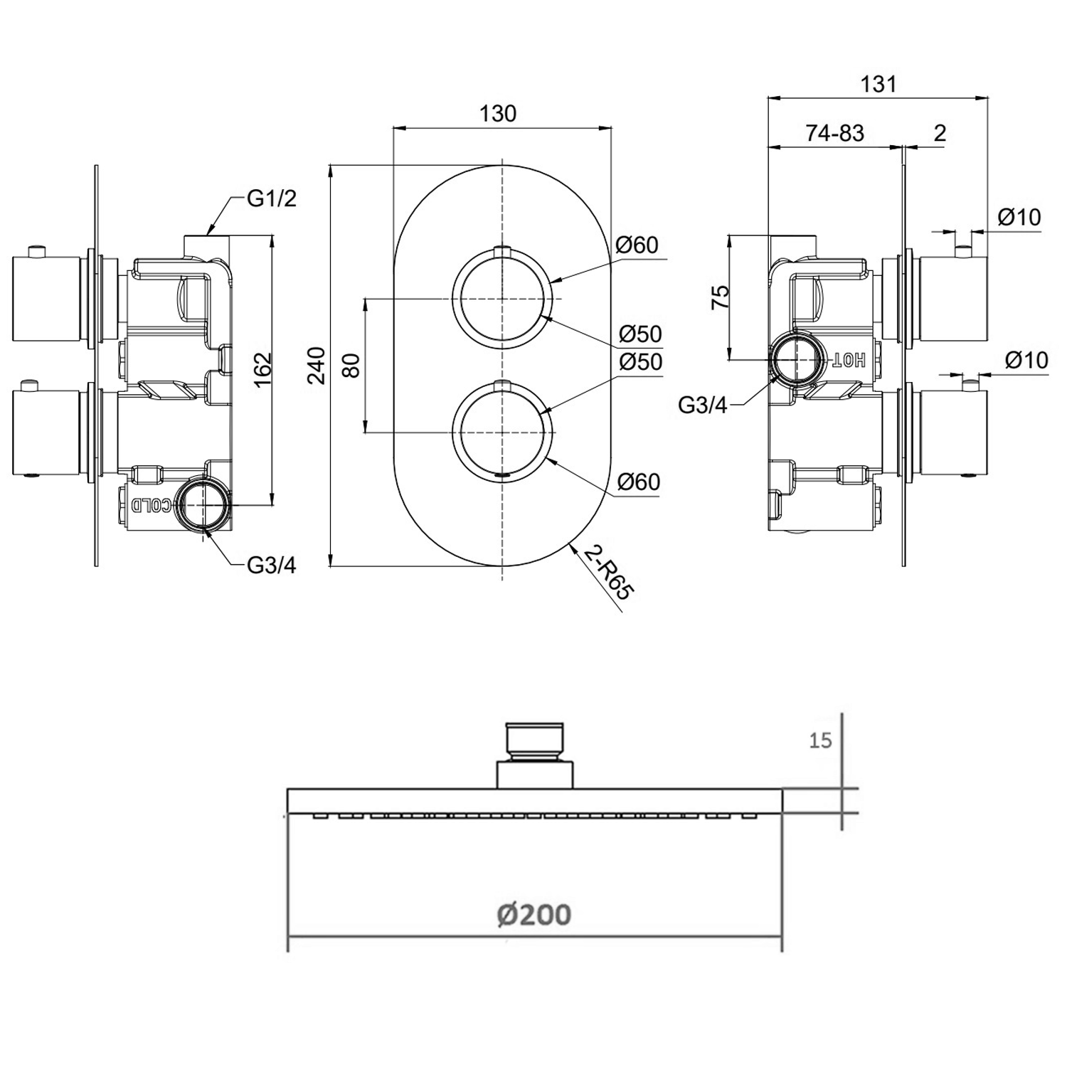 Natasha Concealed Thermostatic Shower Valve & ABS Fixed Shower Head