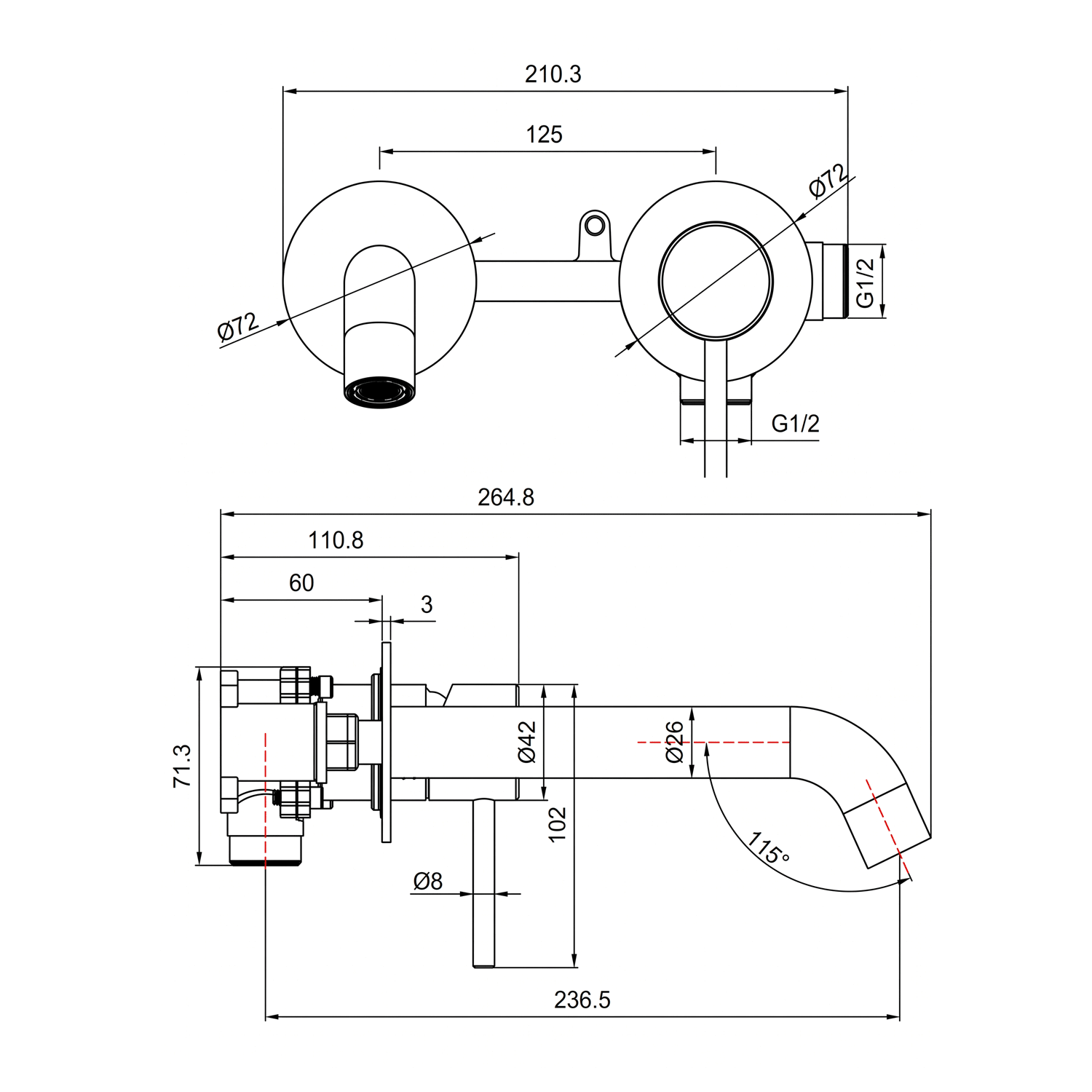 Harbour Clarity Brushed Brass Wall Mounted Basin Mixer Tap