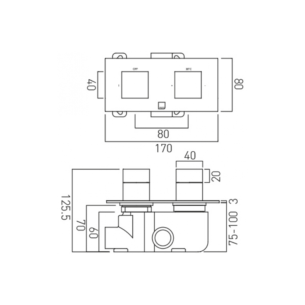 Vado Tablet Notion Horizontal Concealed 1 Outlet Thermostatic Shower Valve