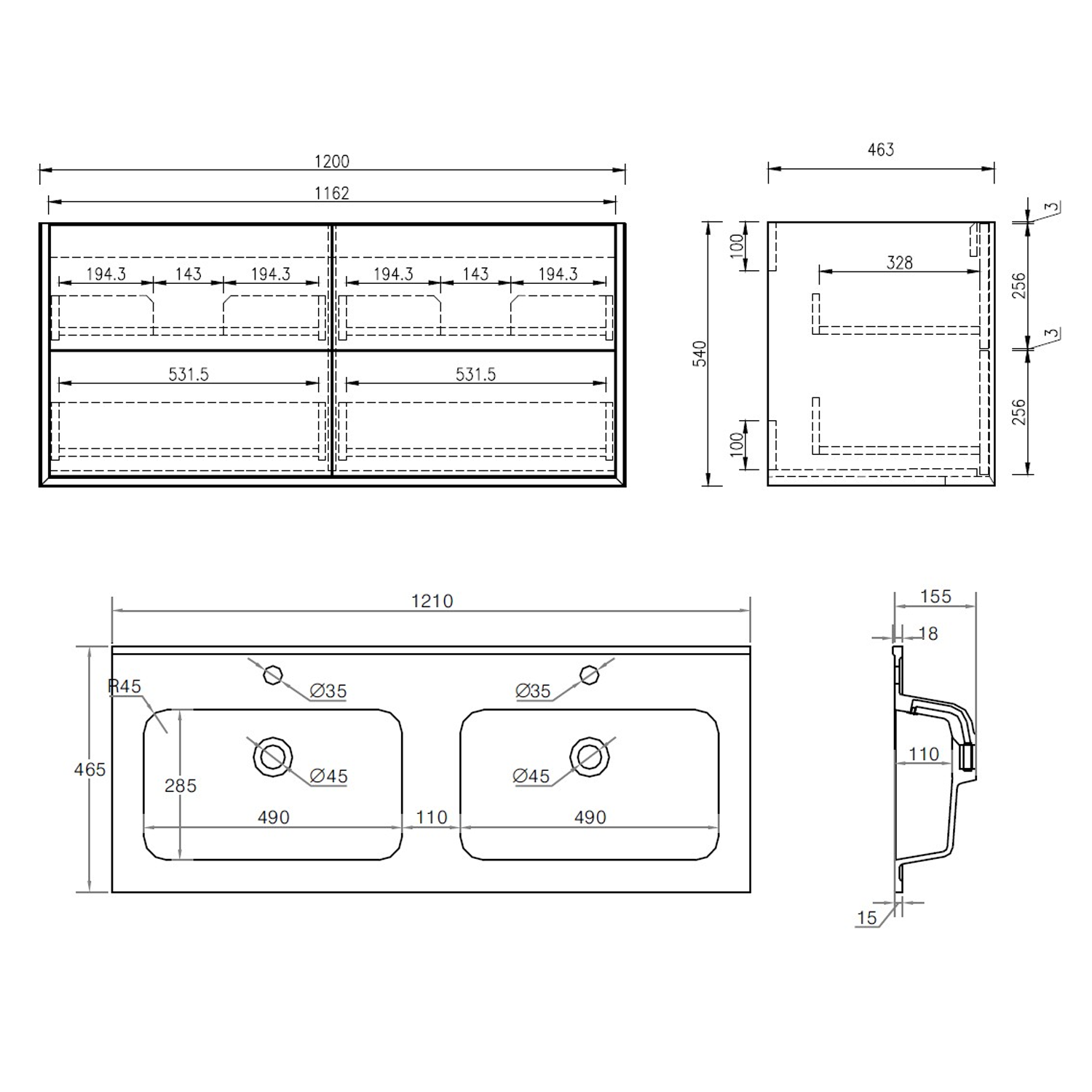 Oslo 1200mm Wall Mounted Vanity Unit & Matt White Basin