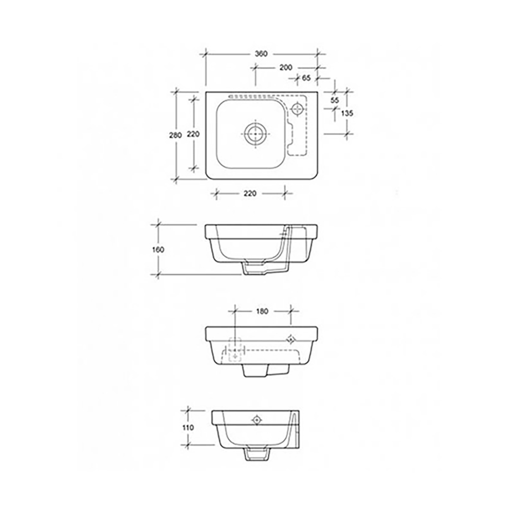 RAK Resort Wall Hung Small Cloakroom Basin 360mm