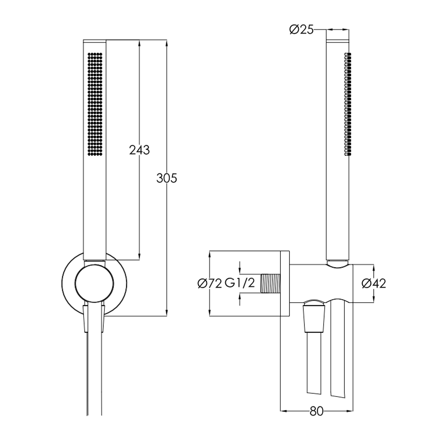 Inox Brushed Stainless Steel Mini Shower Kit with Outlet Elbow & Integrated Handset Holder