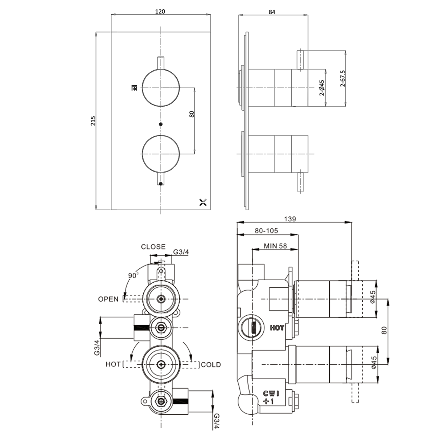 Crosswater MPRO 1 Outlet Concealed Thermostatic Shower Valve