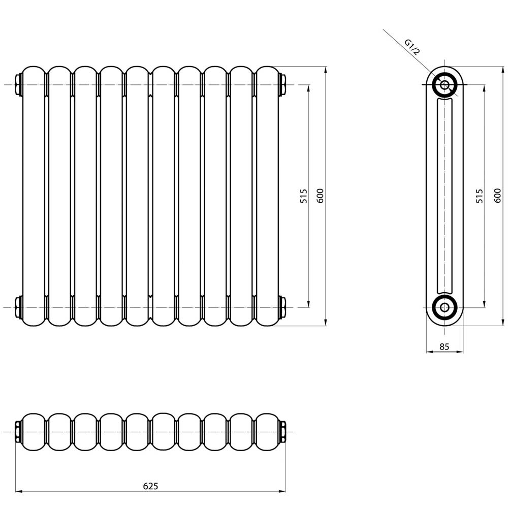 Brenton Saturnia White Horizontal Column Radiator - 600 x 622mm