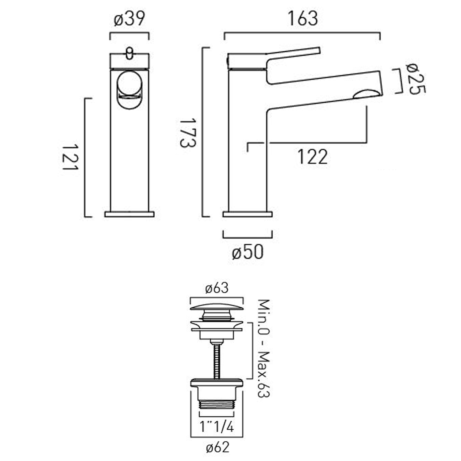 Vado Safari Cold Start Single Lever Mono Basin Mixer Tap with Optional Universal Basin Waste