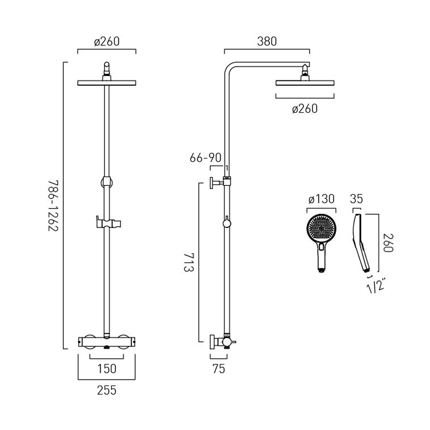 Vado Safari Exposed Thermostatic Rigid Riser Shower with Multi Function Handset & Easyfit Brackets