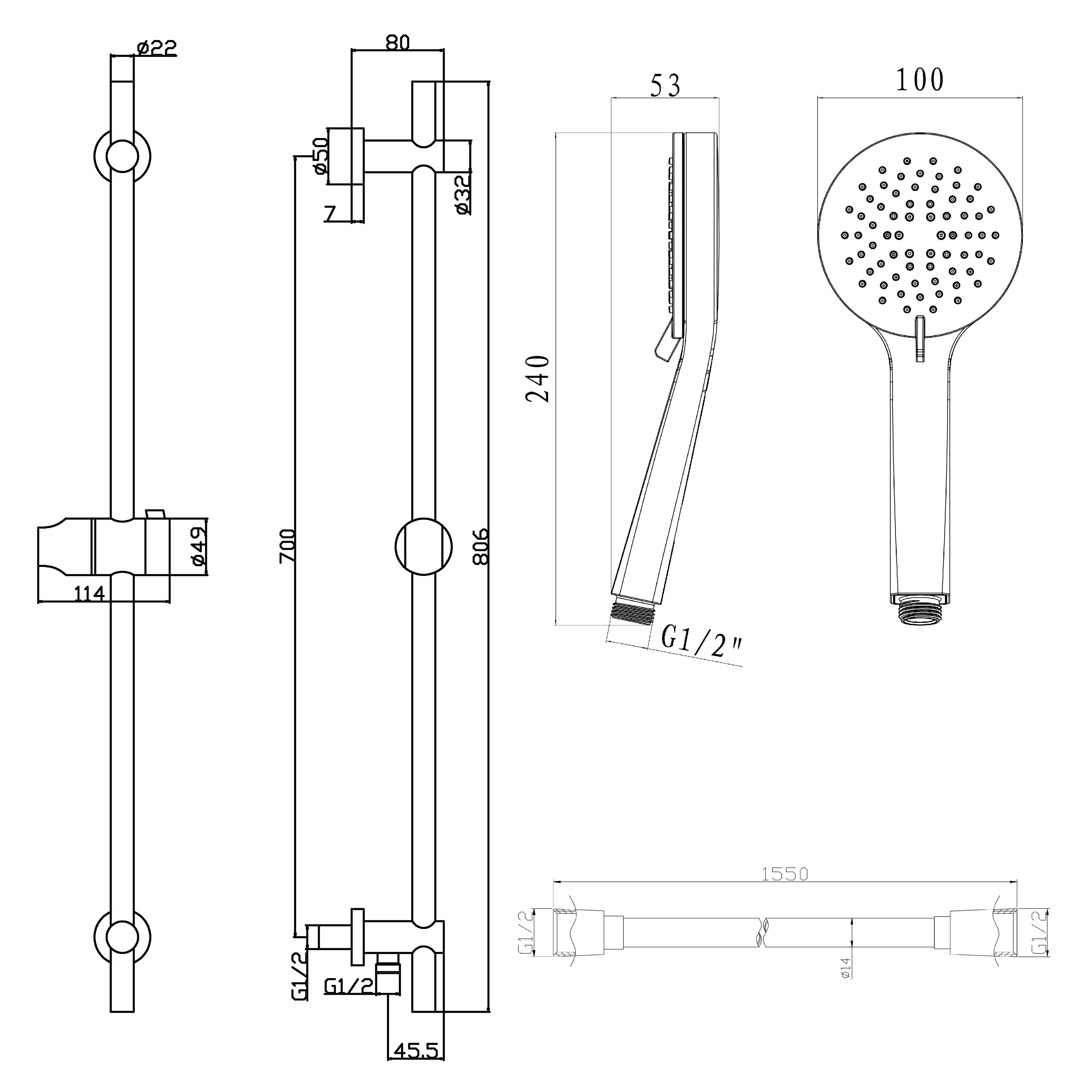 Harbour Clarity Slide Rail Kit with 3 Mode Handset & Integrated Elbow - Chrome