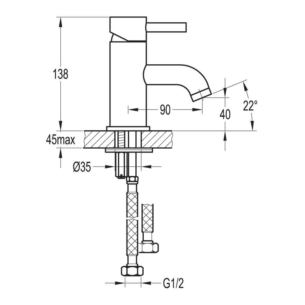 Flova Levo Small Mono Basin Mixer with Clicker Waste