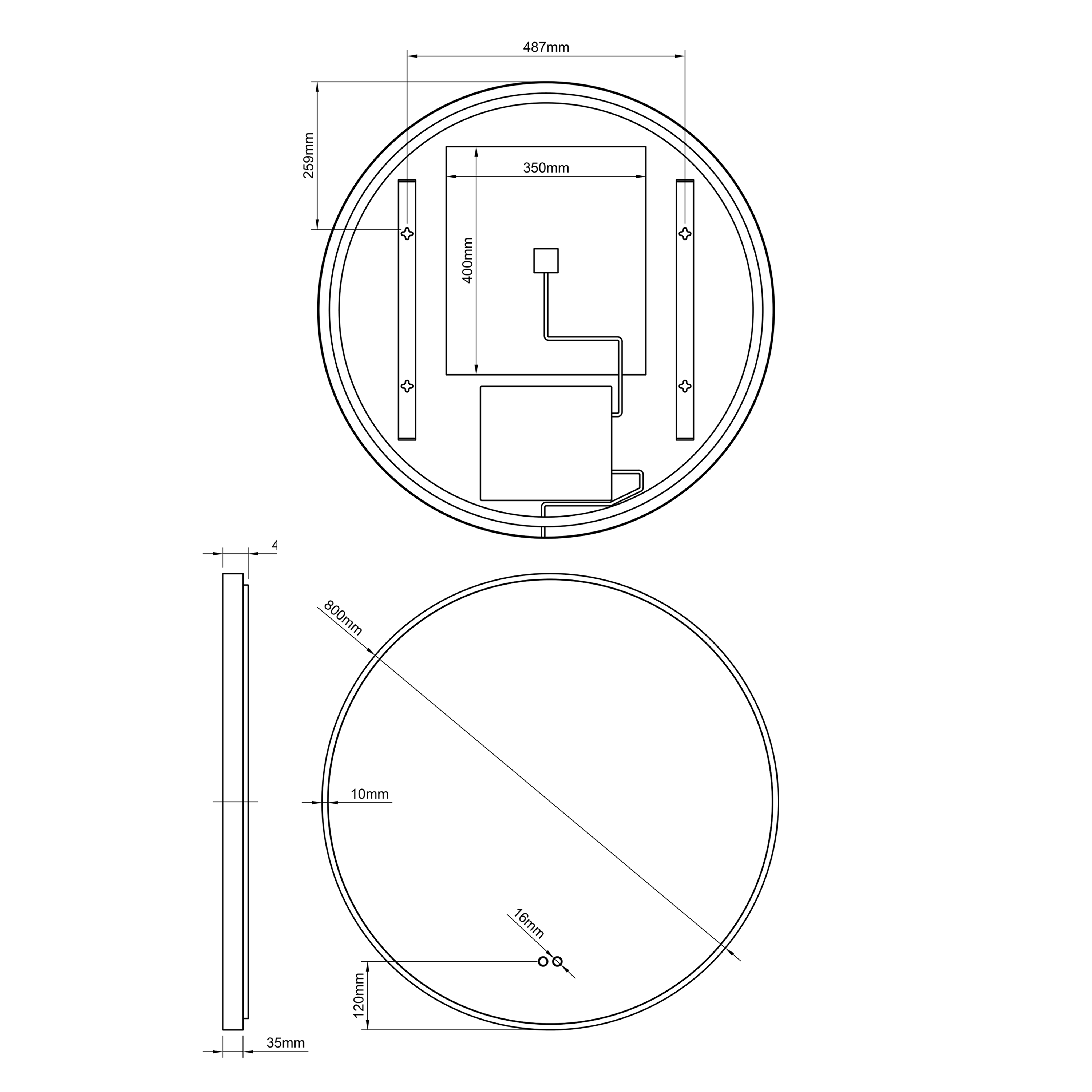 Origins Living Kingsley Matt Black Illuminated Round Mirror with Colour Change Lights - 800mm