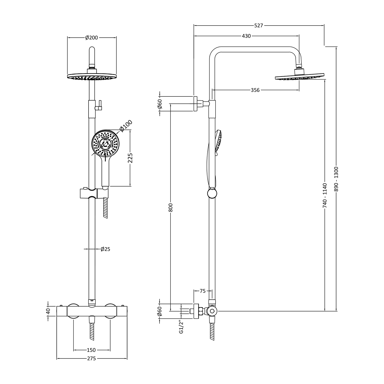 nuie Thermostatic Bar Valve And Riser Kit