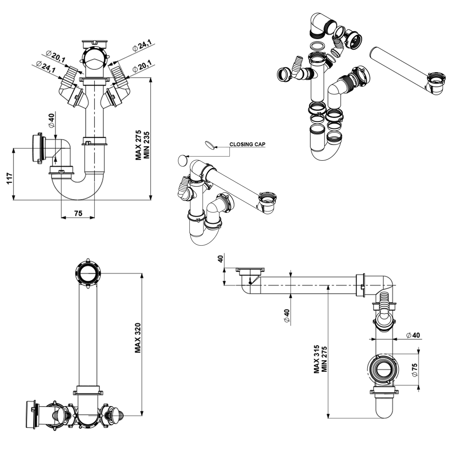 Vellamo Space Saving Single Bowl Kitchen Sink Plumbing Kit