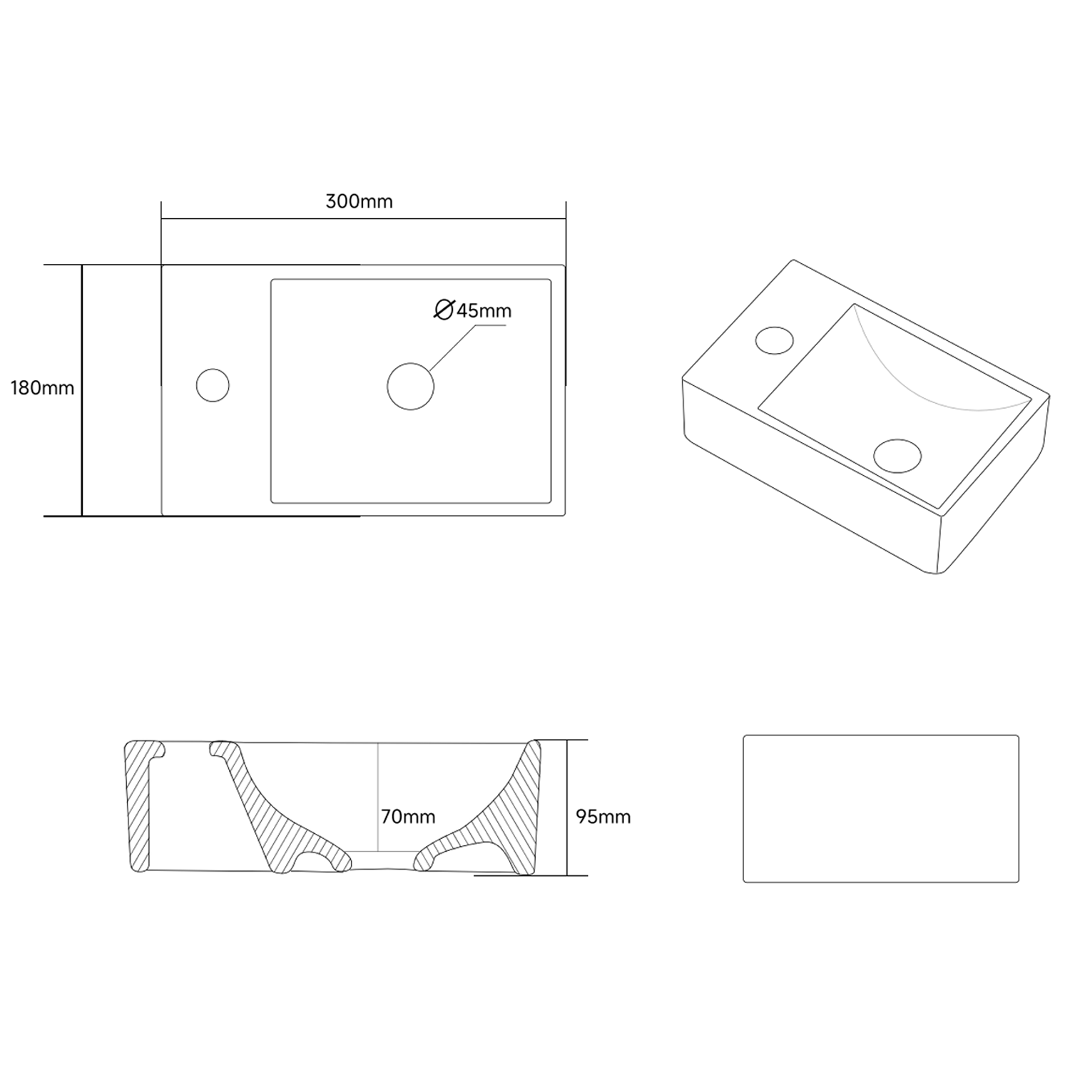 Poppy Small Wall Hung Cloakroom Basin - 300 x 180mm