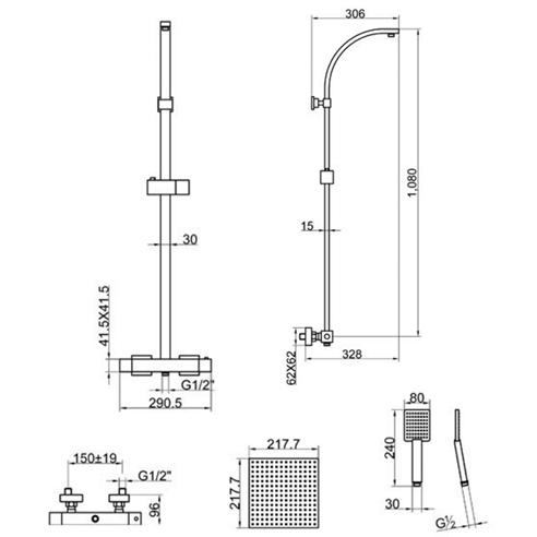Just Taps Athena Exposed Rigid Riser Thermostatic Shower Set | Tap ...