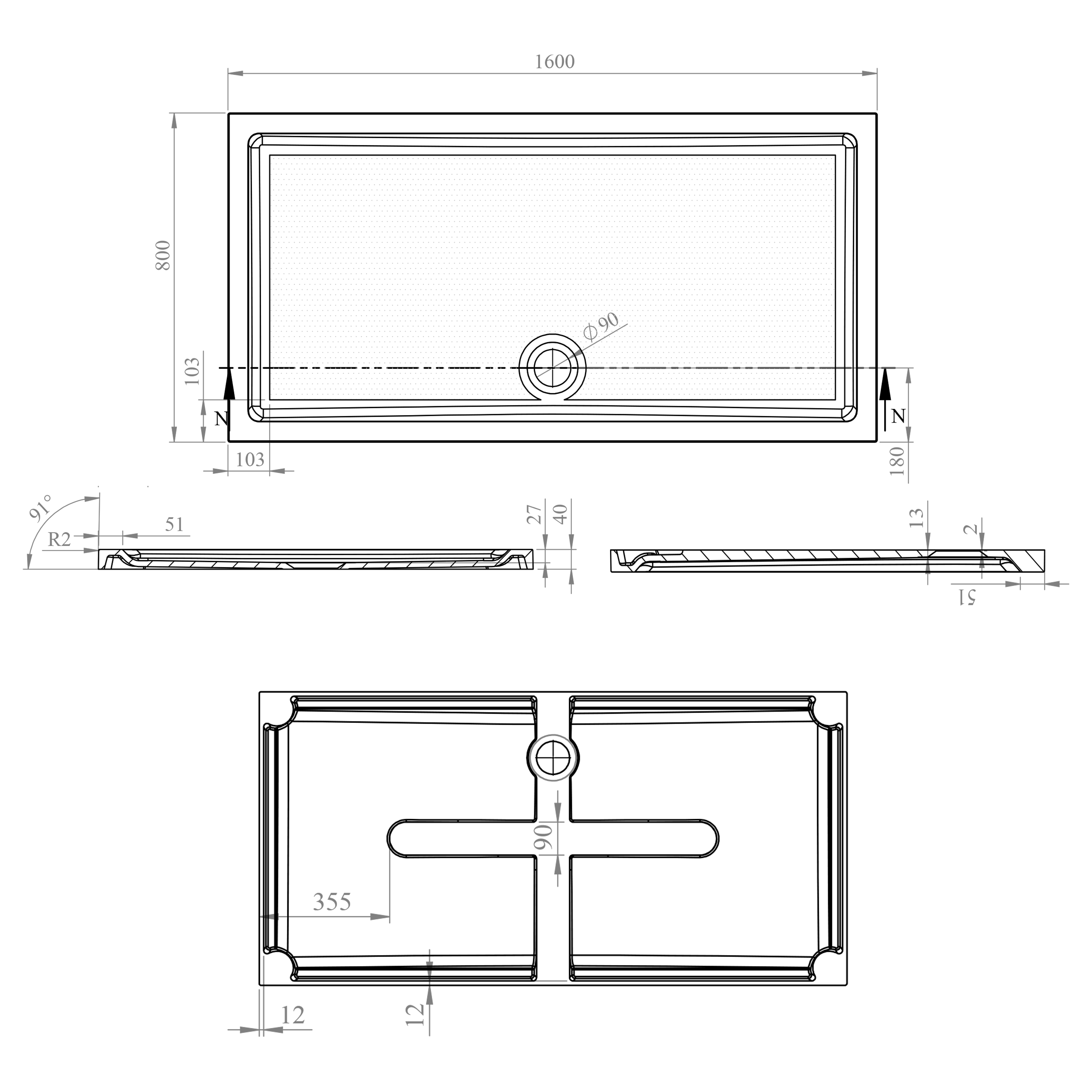 Harbour Anti Slip Gel Coated Stone Resin Rectangular Shower Tray - 14 Sizes