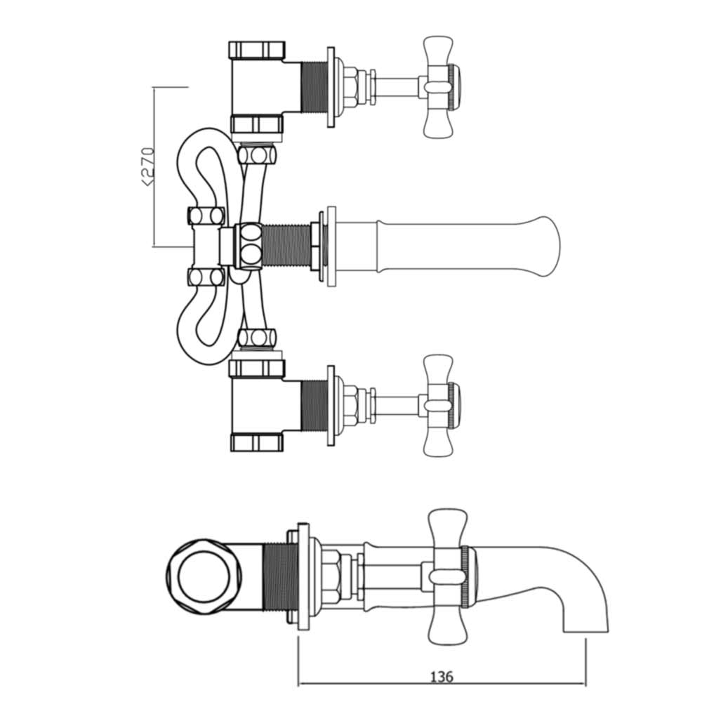 Sagittarius Churchman 3 Hole Wall Mounted Basin Mixer