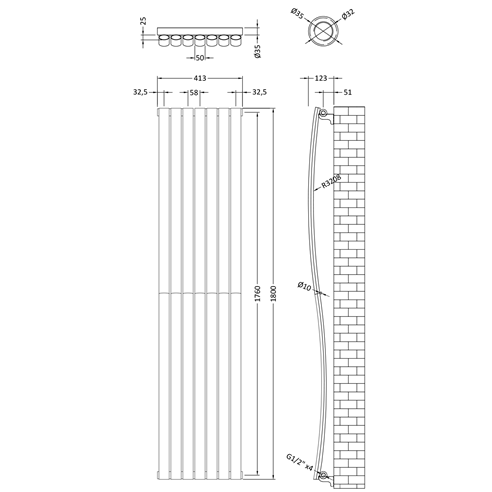 Vertical Wave Radiator Toasty Plume White Vertical Wave Radiator - 1800 x 415mm | Tap Warehouse