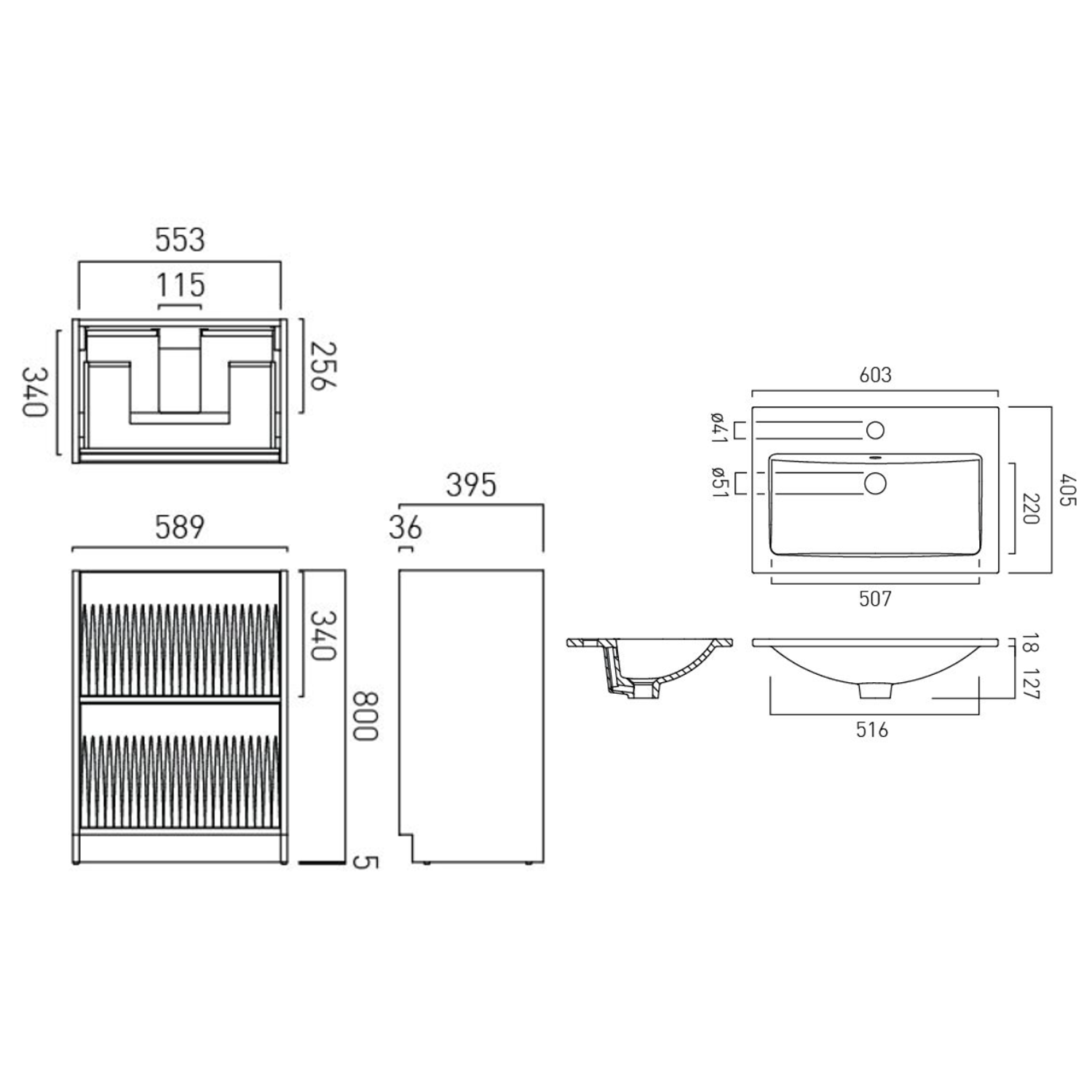 Vado Safari 600mm Fluted Floorstanding Vanity Unit & Worktop