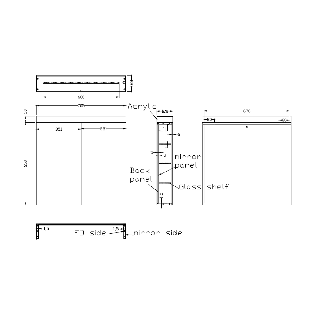 Crosswater Image Illuminated Mirror Cabinet with Shaver Socket & Colour Change LED's - 500, 700 & 900mm