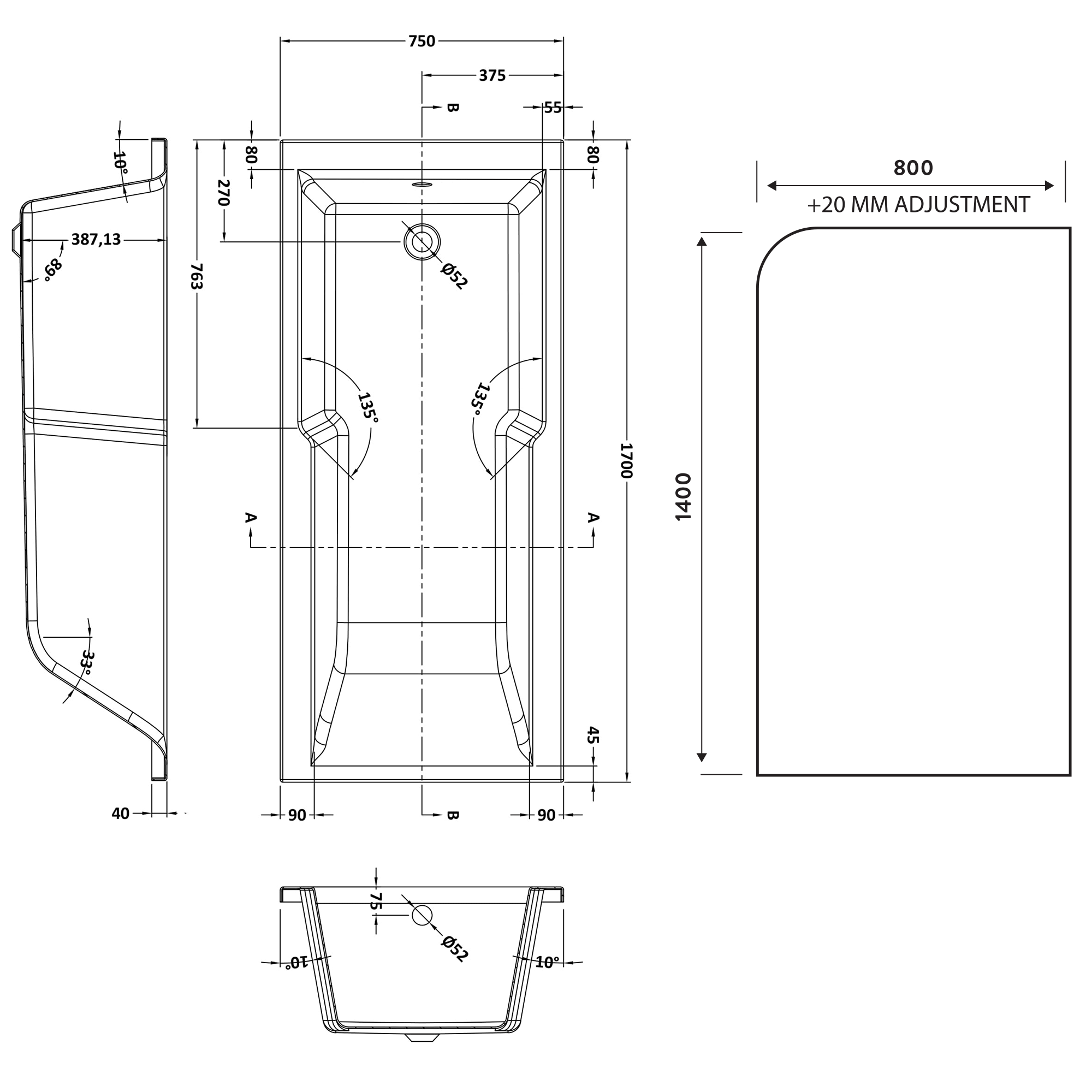 Drench Keyhole Shower Bath & Shower Screen