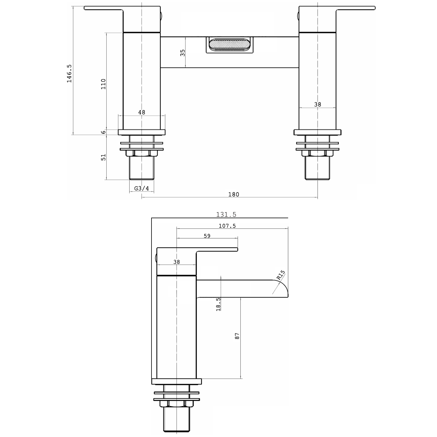 Vellamo Reve Matt Black Waterfall Bath Mixer Tap