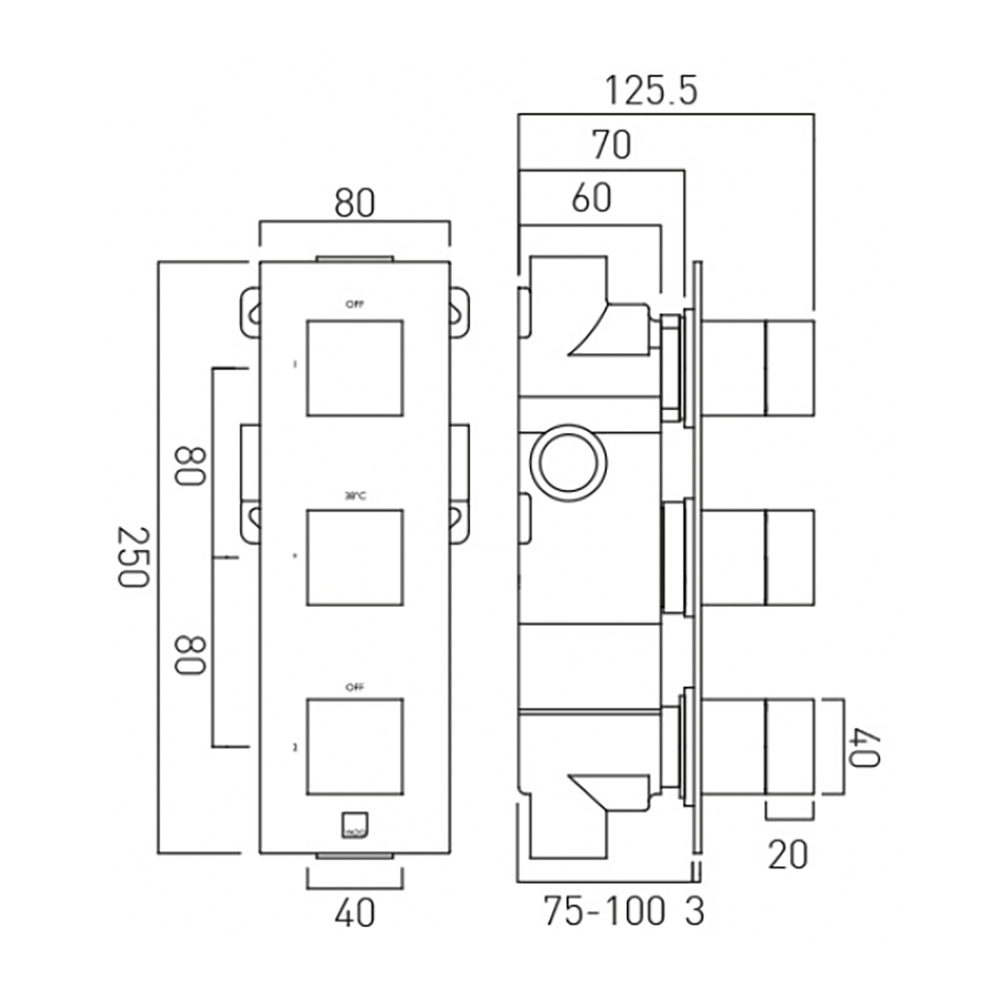 Vado Tablet Notion 2 Outlet Concealed Thermostatic Shower Valve