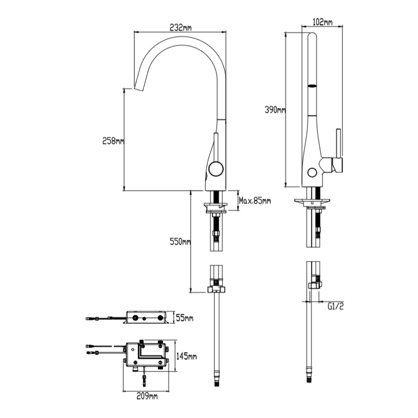 Crosswater Cucina Cook Side Lever Mono Kitchen Sensor Tap - Chrome