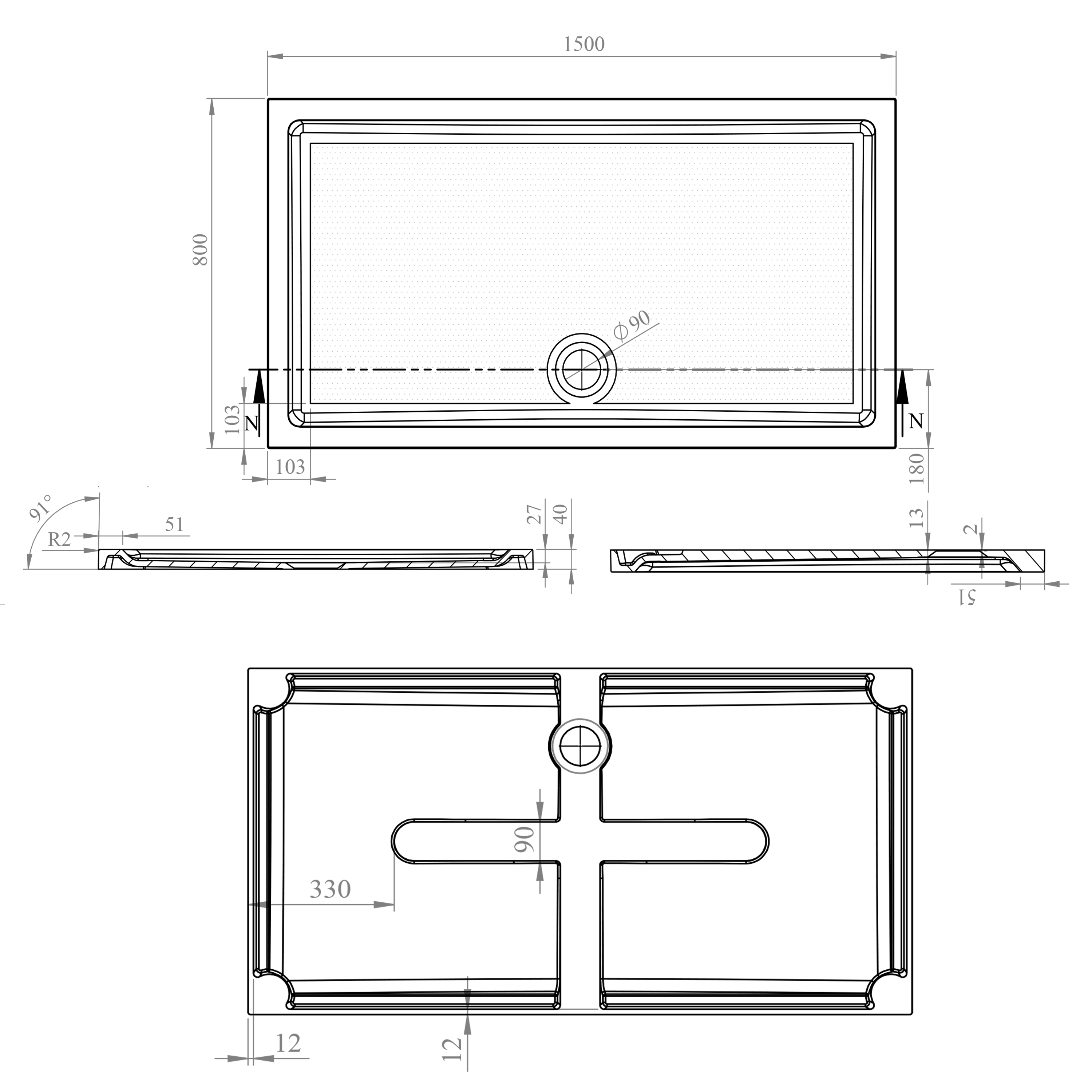 Harbour Anti Slip Gel Coated Stone Resin Rectangular Shower Tray - 14 Sizes