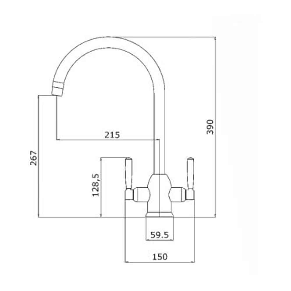 Clearwater Alzira Twin Lever Mono Kitchen Mixer with Swivel Spout