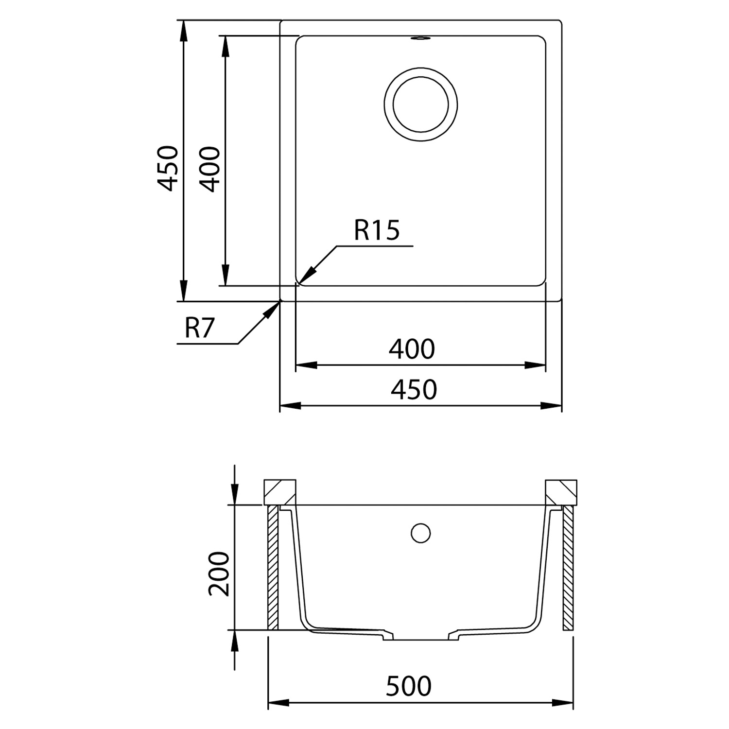 Clearwater Lumen 1 Bowl Granite Composite Inset/Undermount Kitchen Sink - 450 x 450mm