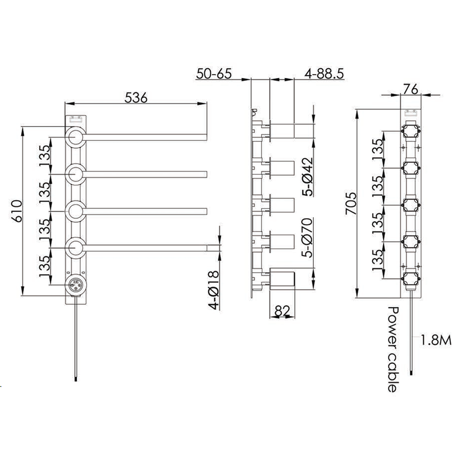 Onyx Curved Bar Heated Dry Electric Towel Rail