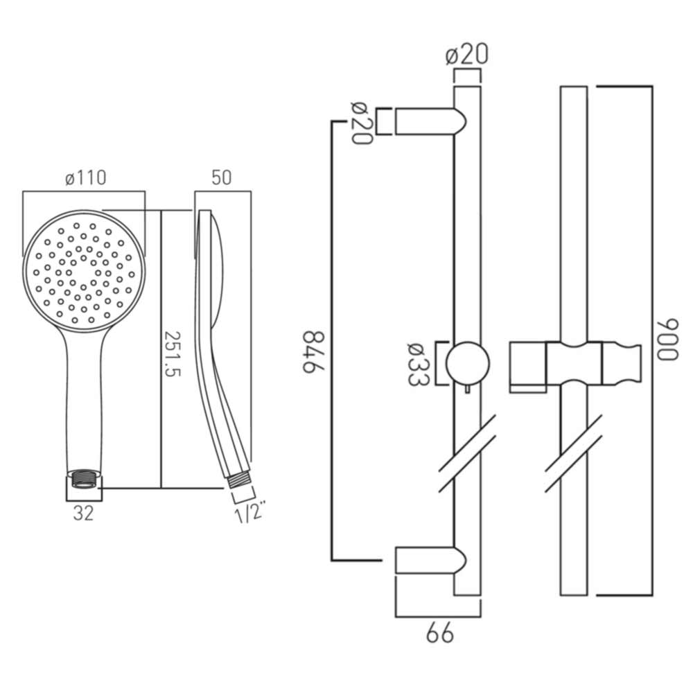 Vado Atmosphere Air Injection Slide Rail Kit with Single Function Handset