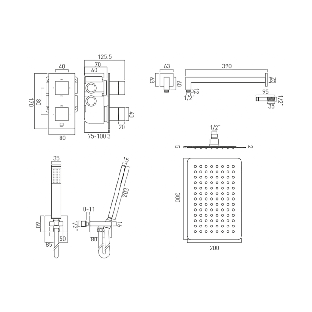 Vado Tablet Notion Vertical Concealed Thermostatic Shower Valve Package 21