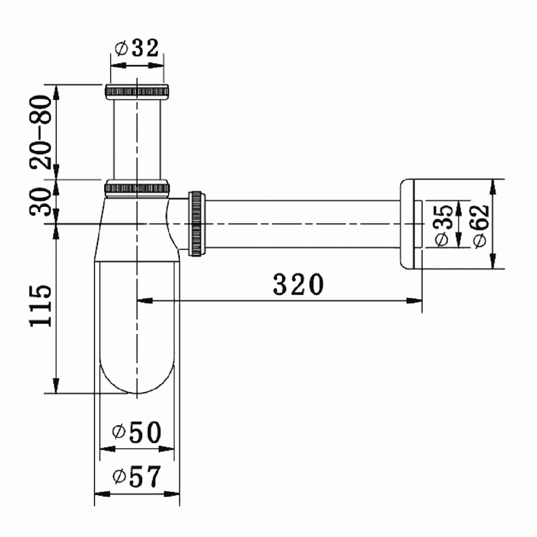 Imex Traditional Chrome Bottle Trap & Pipe