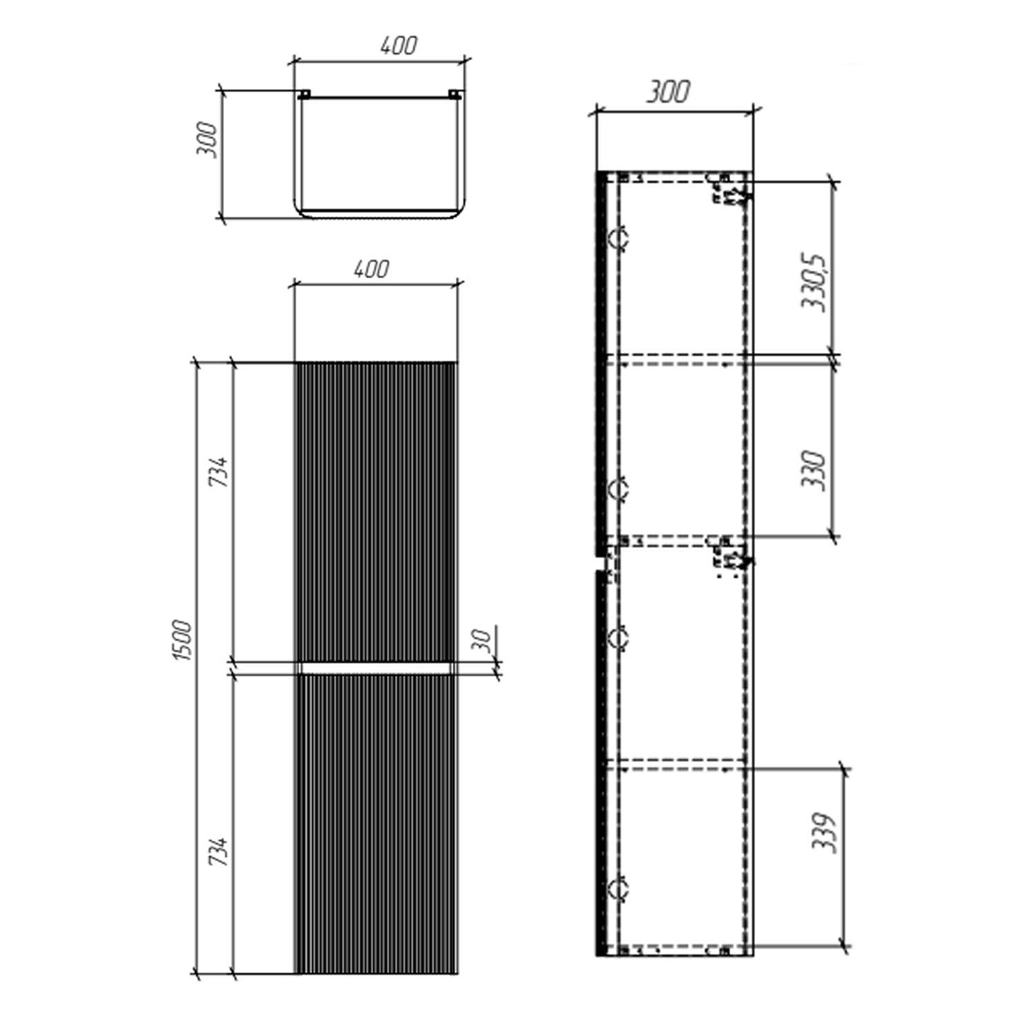 Drench Origin 1500mm Fluted Tall Wall Mounted Cabinet