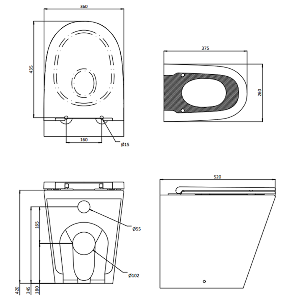 Crosswater Mada Round Back to Wall Rimless Toilet & Soft Close