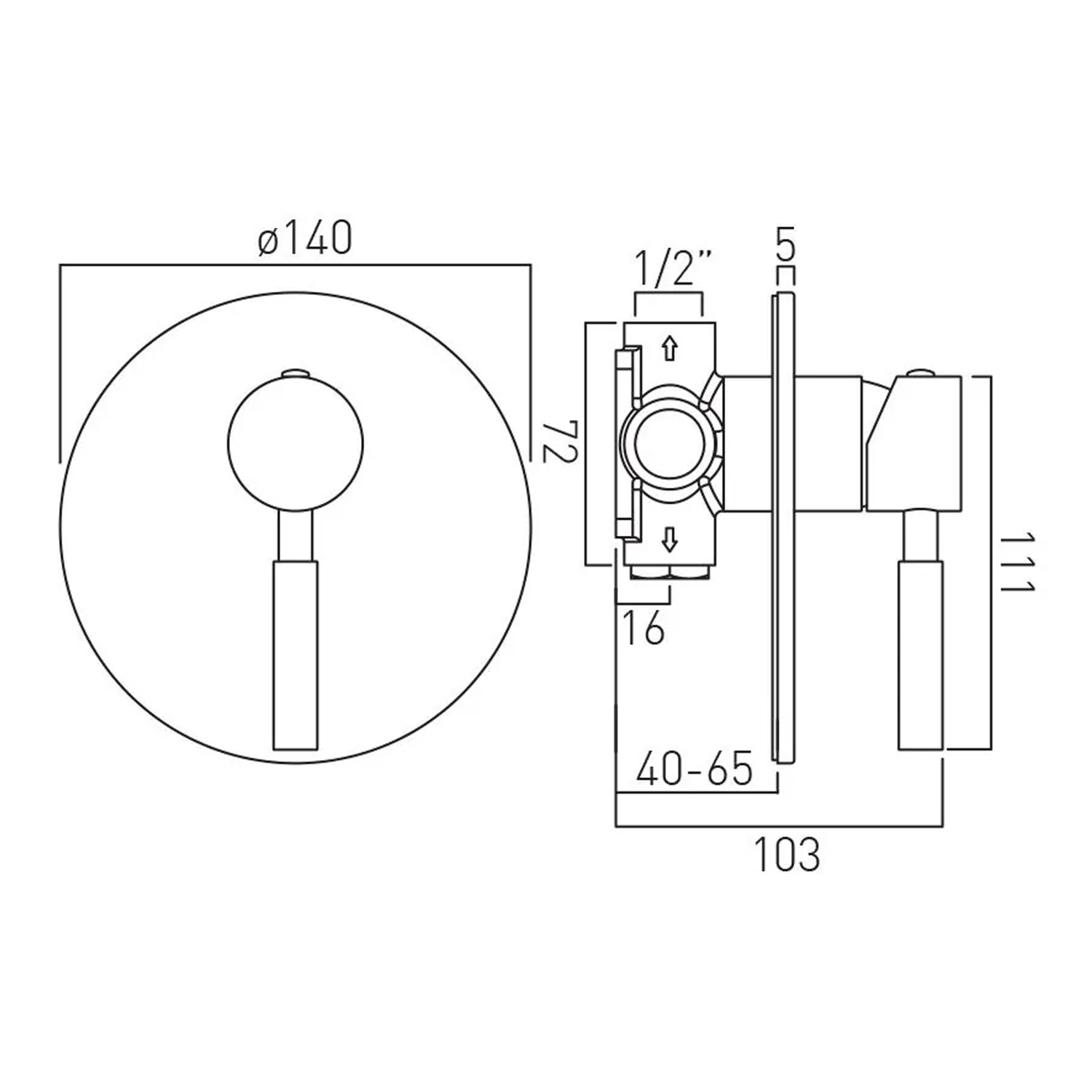 Vado Individual Origins 1 Outlet Concealed Single Lever Manual Shower Valve