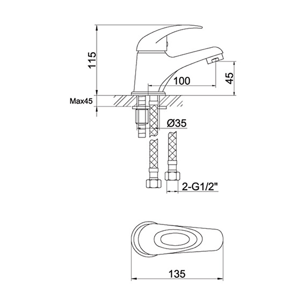 Pura DV8 Eco Mini Basin Mixer with Clicker Waste